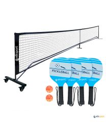 Red reglamentaria con ruedas, palas y pelotas pickleball
