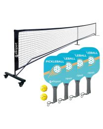 Red reglamentaria con ruedas, palas y pelotas pickleball