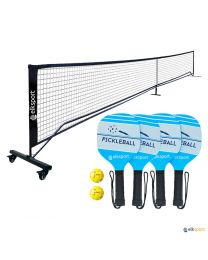Red reglamentaria con ruedas, palas y pelotas pickleball