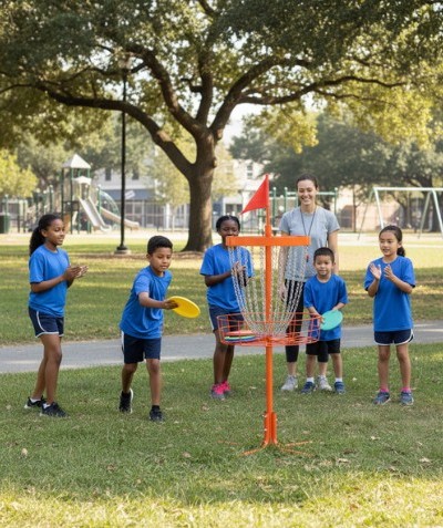 Alumnos practicando Disc Golf durante la clase de Educación Física
